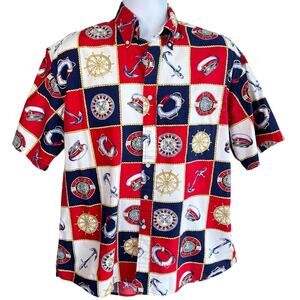 Vintage 90s Mens Palladium Nautical Button Down Shirt Size M Preppy Fun Coastal